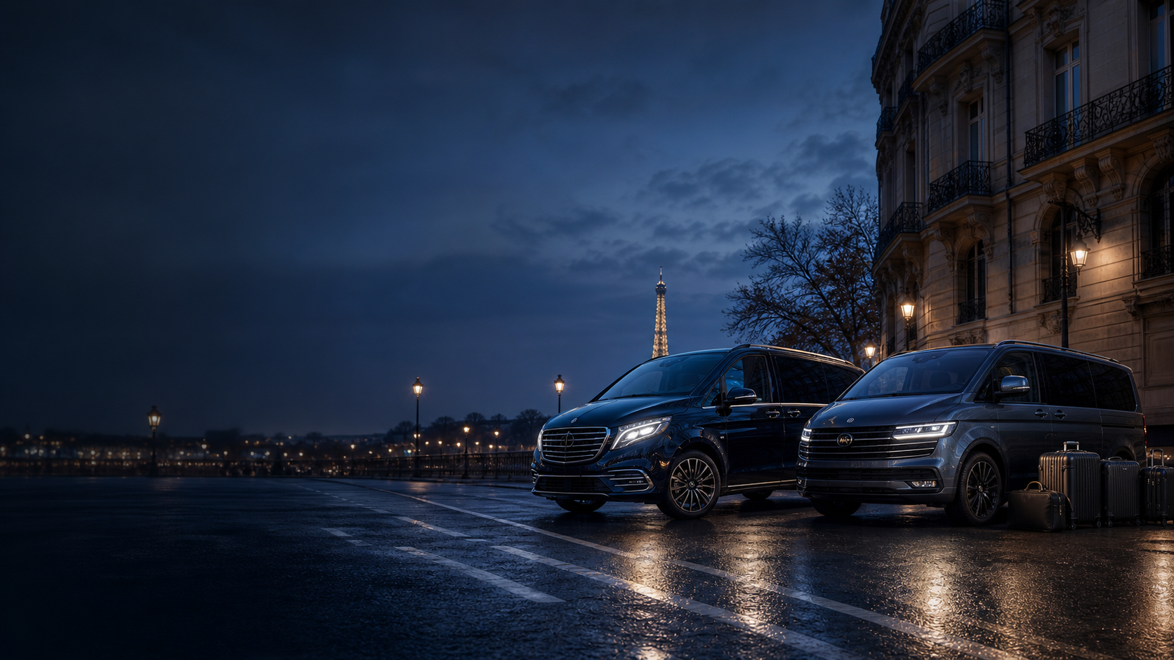 Vans Locavan Paris devant la tour Eiffel de nuit